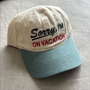 Beige and Blue 'Sorry, I'm On Vacation' Cap